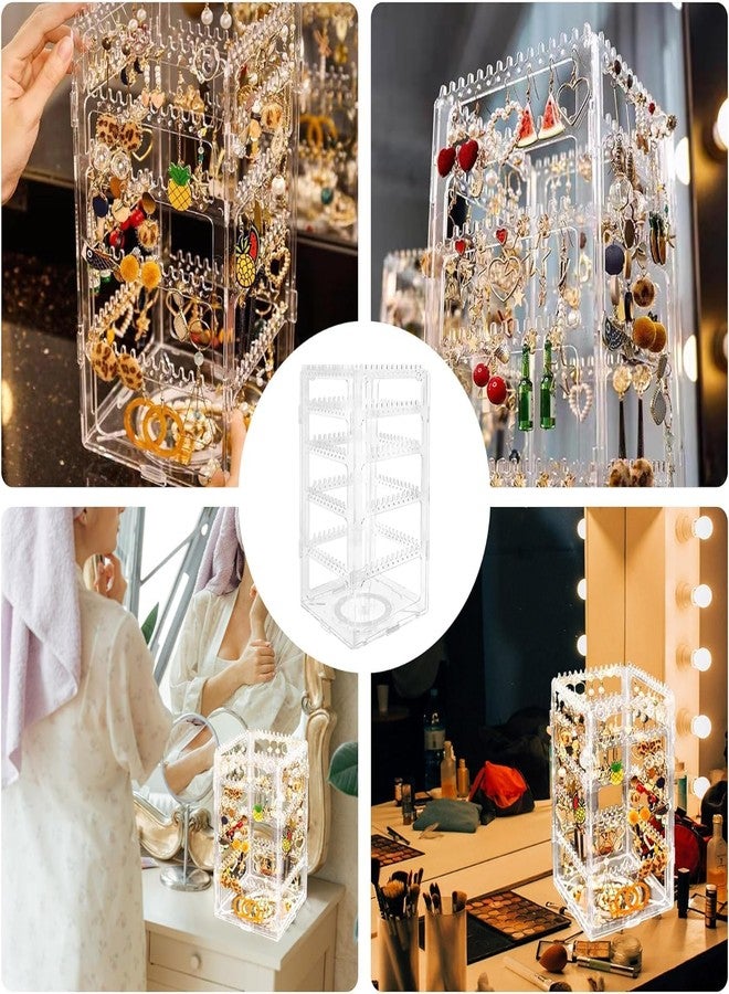 Loop Group Acrylic Rotating Earrings Stand With 240 Holes Jewelry Display Organiser For Hanging Studs Necklaces Bracelets Chains Earrings Jewellery (White) - Image 5